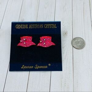 Lauren Spencer Austrian Crystal Pink Hat Earrings